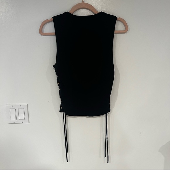 Zara Knit Lace Up Top Women’s Sz L Black - Picture 2 of 7